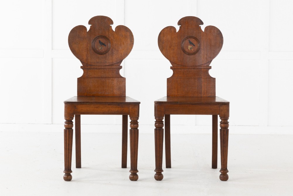 Pair of 19th Century Oak Hall Chairs
