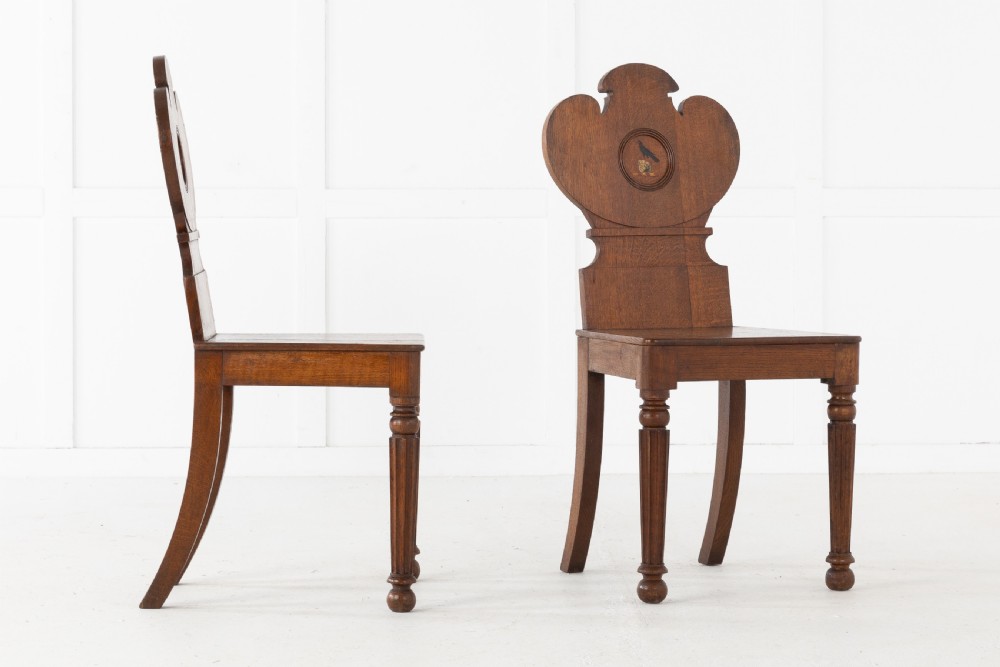 Pair of 19th Century Oak Hall Chairs View IV