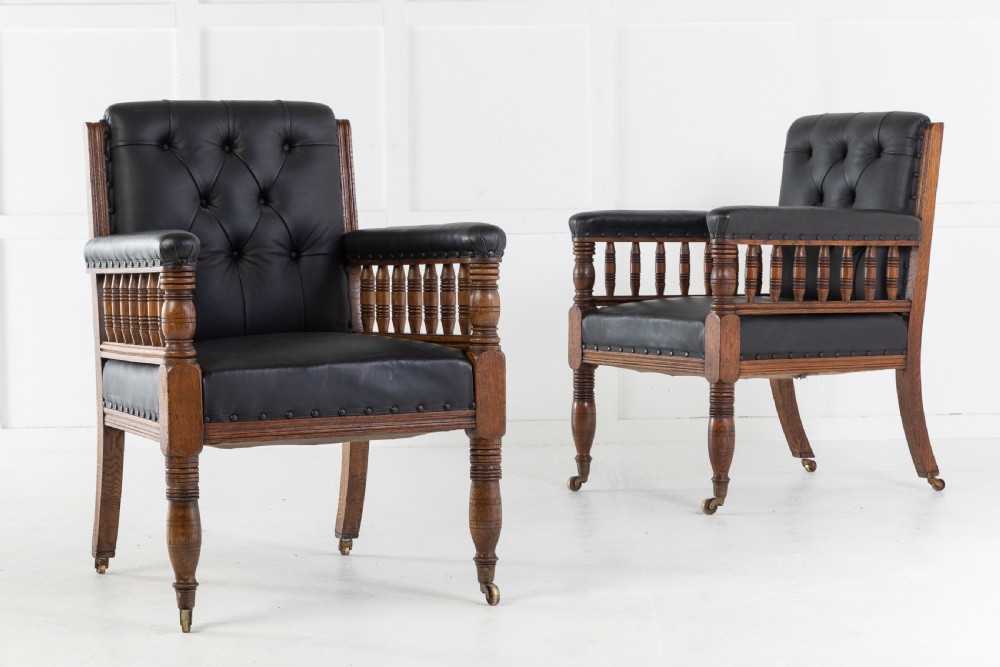 Pair of 19th Century Large Scale Oak Armchairs