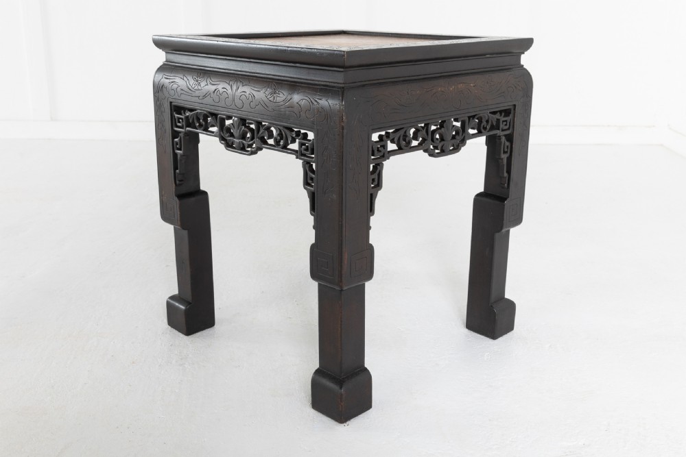Pair of Ebonised Chinese Side Tables with Marble Tops View VI