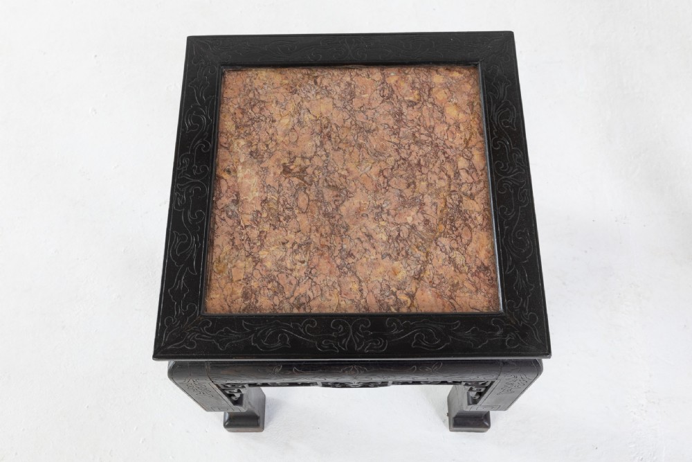 Pair of Ebonised Chinese Side Tables with Marble Tops View VII