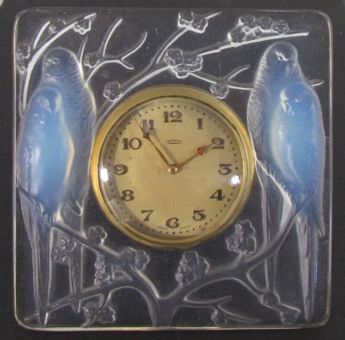 REN JULES LALIQUE A GLASS CLOCK QUATRE PERRUCHES