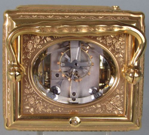 DROCOURT A SMALL FINELY ENGRAVED GORGE CARRIAGE CLOCK - ADDITIONAL PHOTO 1