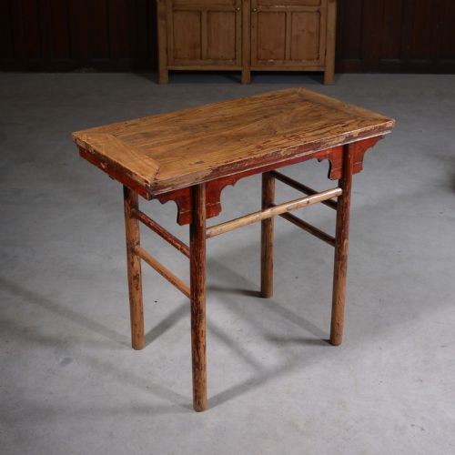 CHINESE RED LACQUER ELM HALF TABLE - ADDITIONAL PHOTO 1