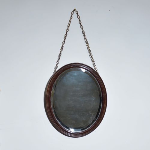 Small Red Lacquered Oval Mirror with Bevelled Edge