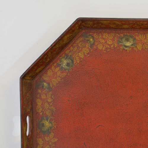 GEORGIAN OCTAGONAL SCARLET PAPIER MACH TRAY - ADDITIONAL PHOTO 1