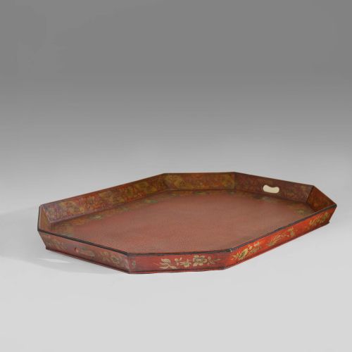 GEORGIAN OCTAGONAL SCARLET PAPIER MACH TRAY - ADDITIONAL PHOTO 2