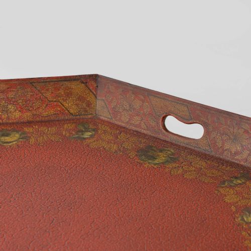 GEORGIAN OCTAGONAL SCARLET PAPIER MACH TRAY - ADDITIONAL PHOTO 4