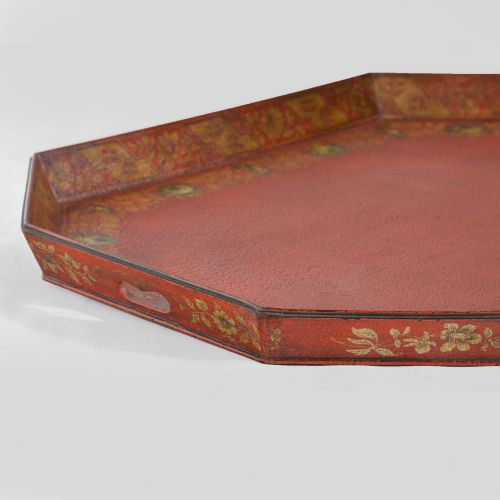 GEORGIAN OCTAGONAL SCARLET PAPIER MACH TRAY - ADDITIONAL PHOTO 5