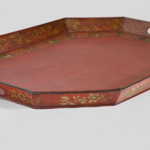 GEORGIAN OCTAGONAL SCARLET PAPIER MACH TRAY - ADDITIONAL PHOTO 6