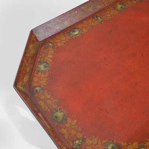 GEORGIAN OCTAGONAL SCARLET PAPIER MACH TRAY - ADDITIONAL PHOTO 9