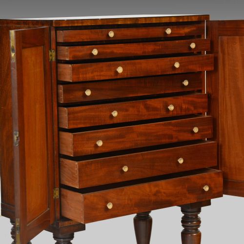 SMALL SHERATON MAHOGANY COLLECTOR'S CABINET ON STAND - ADDITIONAL PHOTO 1