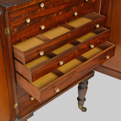 SMALL SHERATON MAHOGANY COLLECTOR'S CABINET ON STAND - ADDITIONAL PHOTO 2