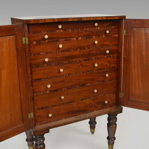 SMALL SHERATON MAHOGANY COLLECTOR'S CABINET ON STAND - ADDITIONAL PHOTO 3