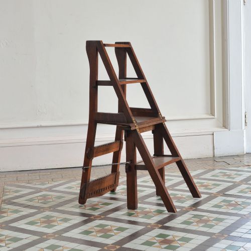 OAK GOTHIC AESTHETIC MOVEMENT LIBRARY CHAIR STEPS - ADDITIONAL PHOTO 1