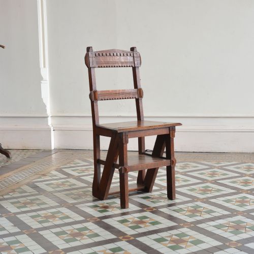 OAK GOTHIC AESTHETIC MOVEMENT LIBRARY CHAIR STEPS - ADDITIONAL PHOTO 2