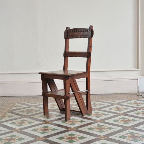 OAK GOTHIC AESTHETIC MOVEMENT LIBRARY CHAIR STEPS - ADDITIONAL PHOTO 3