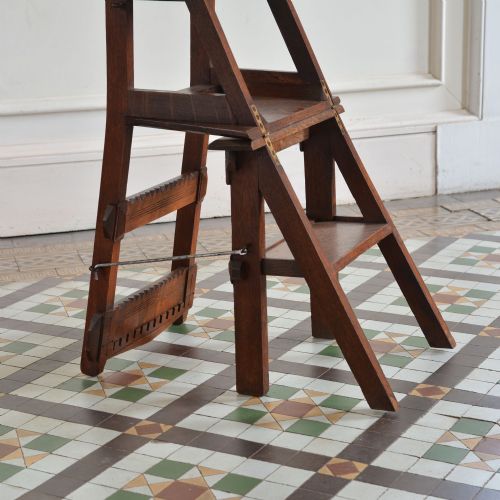 OAK GOTHIC AESTHETIC MOVEMENT LIBRARY CHAIR STEPS - ADDITIONAL PHOTO 6