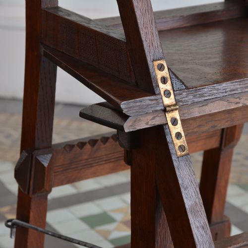 OAK GOTHIC AESTHETIC MOVEMENT LIBRARY CHAIR STEPS - ADDITIONAL PHOTO 7