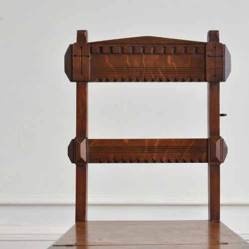 OAK GOTHIC AESTHETIC MOVEMENT LIBRARY CHAIR STEPS - ADDITIONAL PHOTO 8