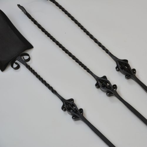 LARGE PAIR OF WROUGHT IRON FIRE IRONS - ADDITIONAL PHOTO 1