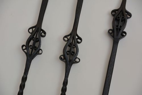 LARGE PAIR OF WROUGHT IRON FIRE IRONS - ADDITIONAL PHOTO 7