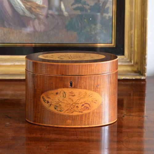SHERATON OVAL HAREWOOD TEA CADDY - ADDITIONAL PHOTO 1
