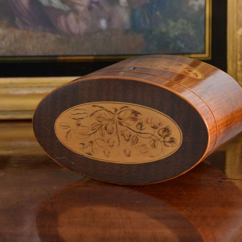SHERATON OVAL HAREWOOD TEA CADDY - ADDITIONAL PHOTO 3