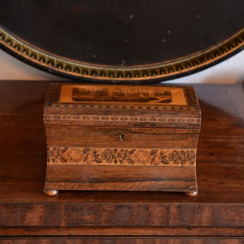 HEVER CASTLE TUNBRIDGE WARE ROSEWOOD TEA CADDY BY HENRY HOLLAMBY - ADDITIONAL PHOTO 1