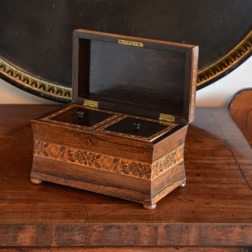 HEVER CASTLE TUNBRIDGE WARE ROSEWOOD TEA CADDY BY HENRY HOLLAMBY - ADDITIONAL PHOTO 2