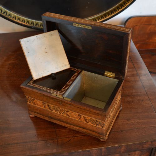 HEVER CASTLE TUNBRIDGE WARE ROSEWOOD TEA CADDY BY HENRY HOLLAMBY - ADDITIONAL PHOTO 3