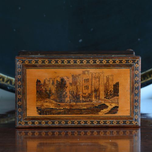 HEVER CASTLE TUNBRIDGE WARE ROSEWOOD TEA CADDY BY HENRY HOLLAMBY - ADDITIONAL PHOTO 5
