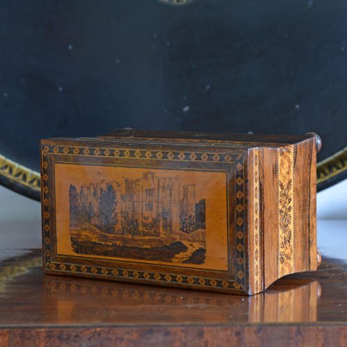 HEVER CASTLE TUNBRIDGE WARE ROSEWOOD TEA CADDY BY HENRY HOLLAMBY - ADDITIONAL PHOTO 6
