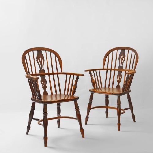 A PAIR OF ASH AND ELM LOWBACK WINDSOR CHAIRS