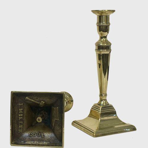 PAIR GEORGIAN NEOCLASSICAL BRASS CANDLESTICKS BY J MILLER - ADDITIONAL PHOTO 1