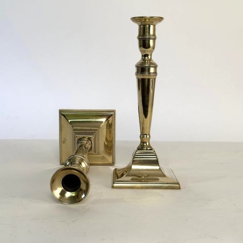PAIR GEORGIAN NEOCLASSICAL BRASS CANDLESTICKS BY J MILLER - ADDITIONAL PHOTO 2