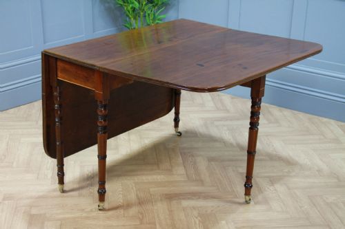 fig 1. Antique Georgian Solid Flame Grain Mahogany Large Drop Leaf Dining Table C1820