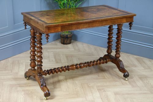 Antique Early Victorian Burr Walnut Barley Twist Occasional Hall Sofa Lamp Table
