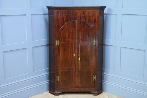 Antique Georgian George III Large Mahogany Inlaid Corner Wall Hanging / Floor Standing Cupboard Drinks