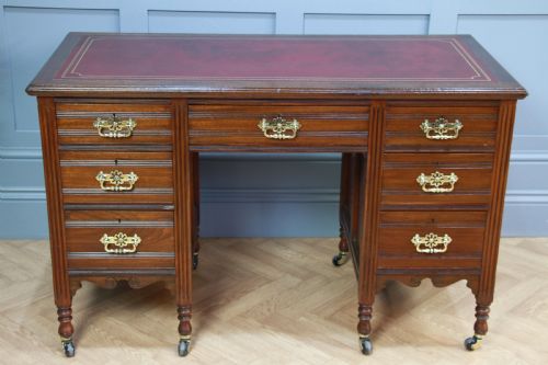 Antique Late Victorian Edwardian Mahogany 7 Drawer Pedestal Desk Restored C1890
