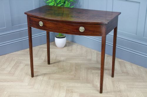 Antique Original Georgian Flame Grain Mahogany Bow Front 1 Drawer Side Table