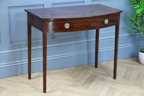fig 3. Antique Original Georgian Flame Grain Mahogany Bow Front 1 Drawer Side Table