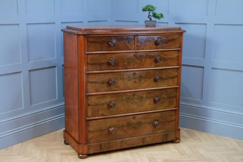 Original Antique Victorian Flame Grain Tall Mahogany Chest Bank of 6 Drawers
