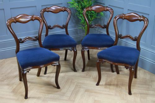Set of 4 Antique Original Victorian Mahogany Crown / Balloon Back Dining Chairs
