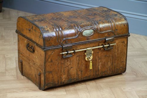 Antique Vintage Jones Bros Travel Chest Steamer Trunk Metal Locking Strong Box
