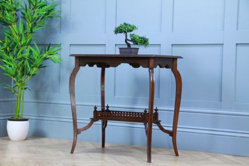 fig 1. Antique Late Edwardian Walnut Gallery Base Hall, Sofa, Lamp Table C1900
