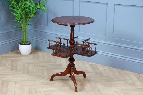 Antique Late Victorian Edwardian Revolving Book Table, Lazy Waiter Gallery Base C1880