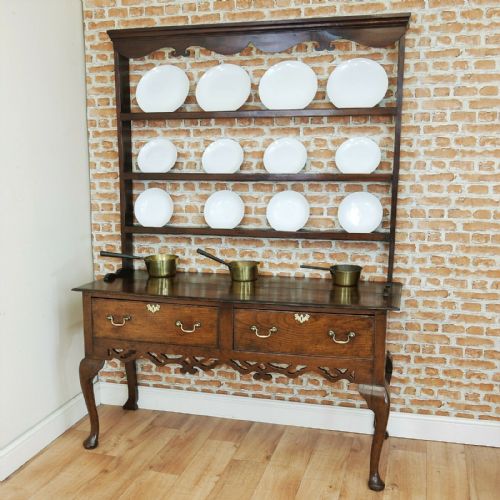 fig 3. Antique Early Georgian Queen Anne Oak Country Dresser - Open Backed Plate Rack