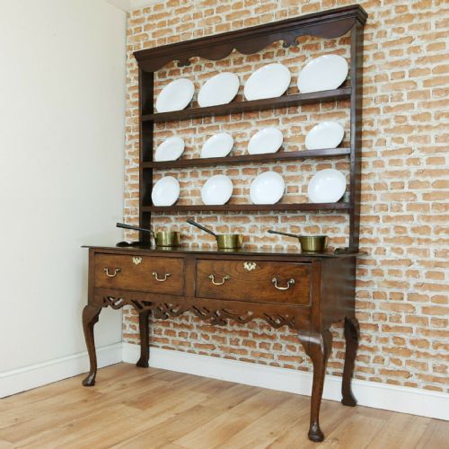 fig 2. Antique Early Georgian Queen Anne Oak Country Dresser - Open Backed Plate Rack