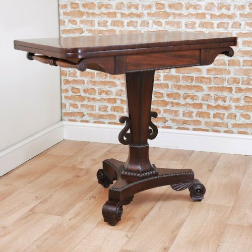 fig 1. Antique William IV Victorian Mahogany Fold Over Card Games Table Hall Sofa Table